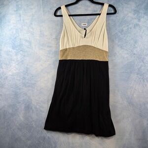 Poleci Women XS Colorblock Empire Waist V-Neck Knit Dress Cream Gold Black